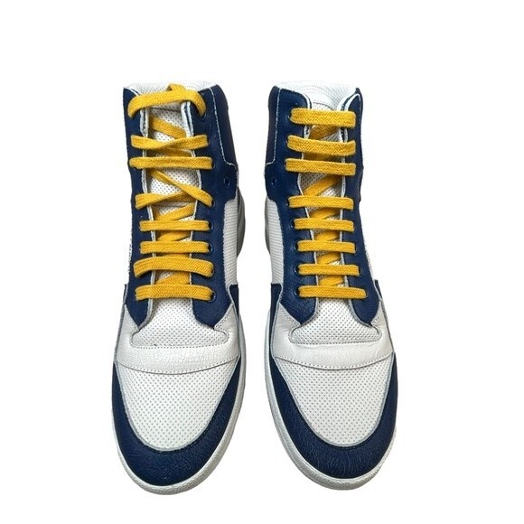 NEW Saint Laurent SL24 Mid Top Sneakers Blue and Off White 40.5 / 10.5 YSL - Picture 5 of 13